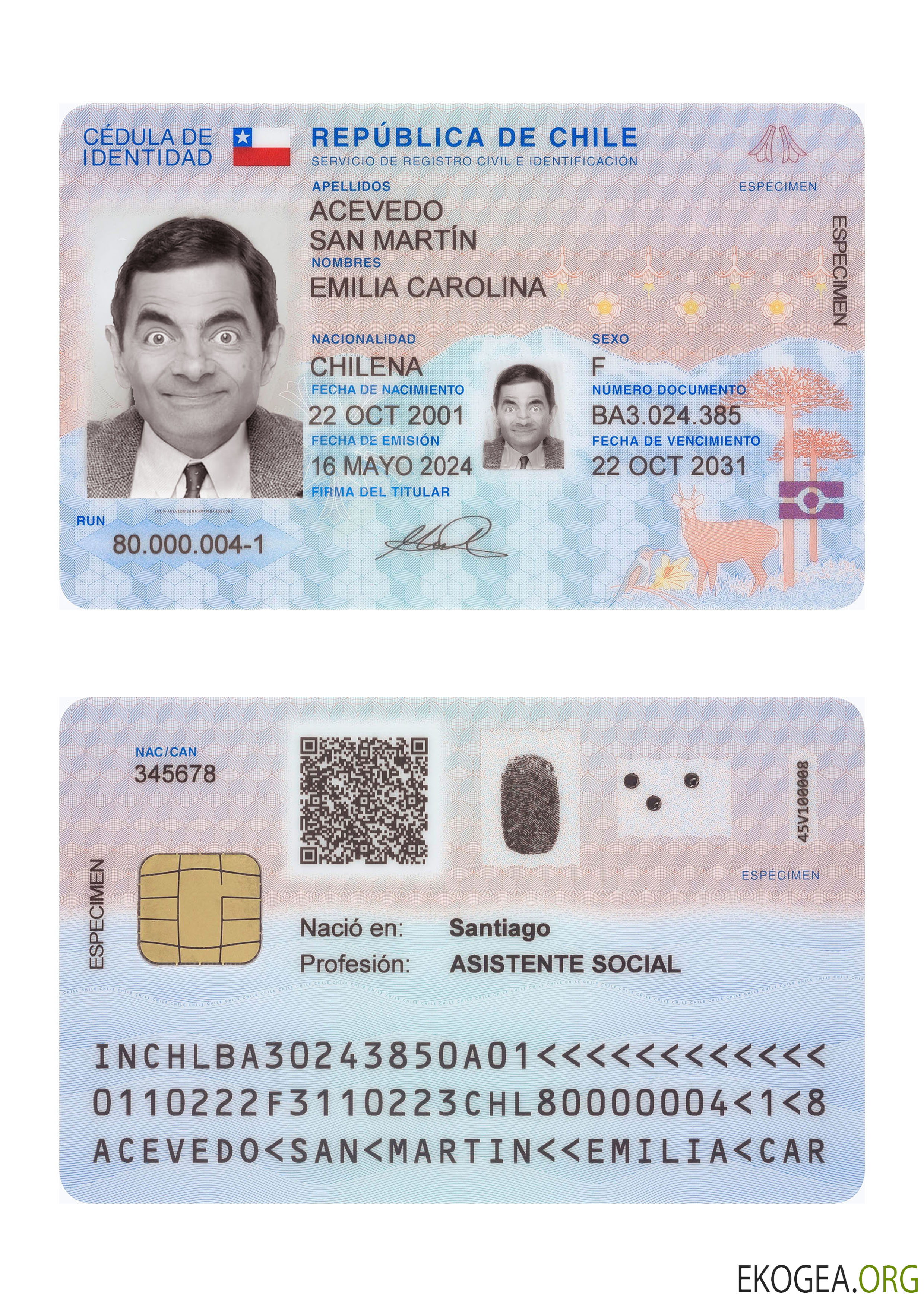 Carte d'identité du Chili 2024 présent